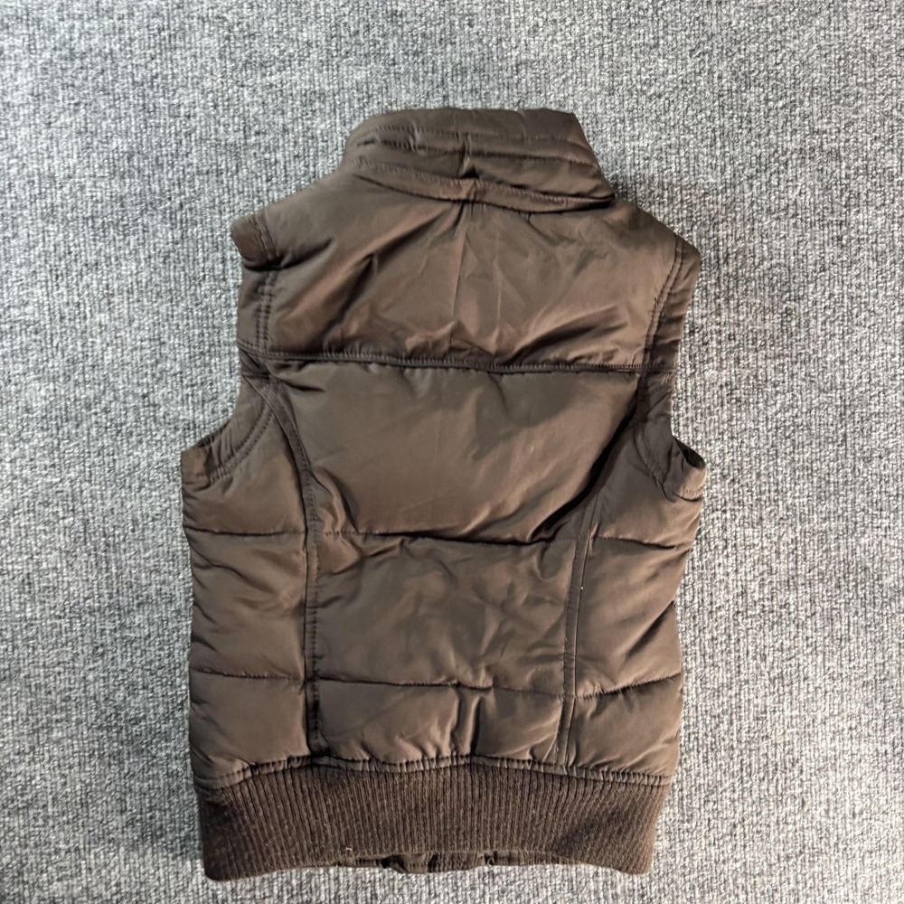 Abercrombie Vest Womens M Brown Puffer Flannel Lined Full Zip Pockets Casual - Picture 3 of 3